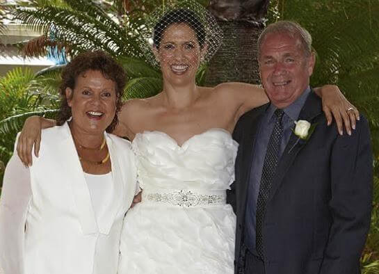 Kelly Inalla with her parents Evonne Goolagong and Roger Cawley on her wedding day.